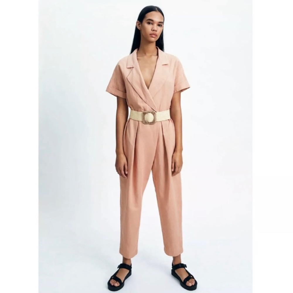 Zara Pink Linen Jumpsuit - worn once